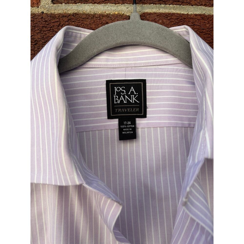 Jos A Bank Traveler Dress Shirt 17 34 Purple White Stripe 100% Cotton Mens - Picture 7 of 12